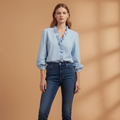 Women’s Blouse with Ruffles V-Neck and Long Sleeves