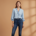 Women’s Blouse with Ruffles V-Neck and Long Sleeves
