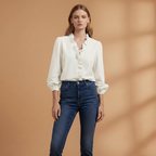 Women’s Blouse with Ruffles V-Neck and Long Sleeves
