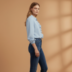 Women’s Blouse with Ruffles V-Neck and Long Sleeves