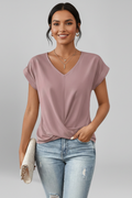 Women’s Blouse with V Neckline and Short Sleeves