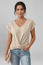 Women’s Blouse with V Neckline and Short Sleeves