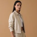 Women’s Bomber Jacket with Front Zip and Ribbed Hem