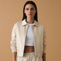 Women’s Bomber Jacket with Front Zip and Ribbed Hem