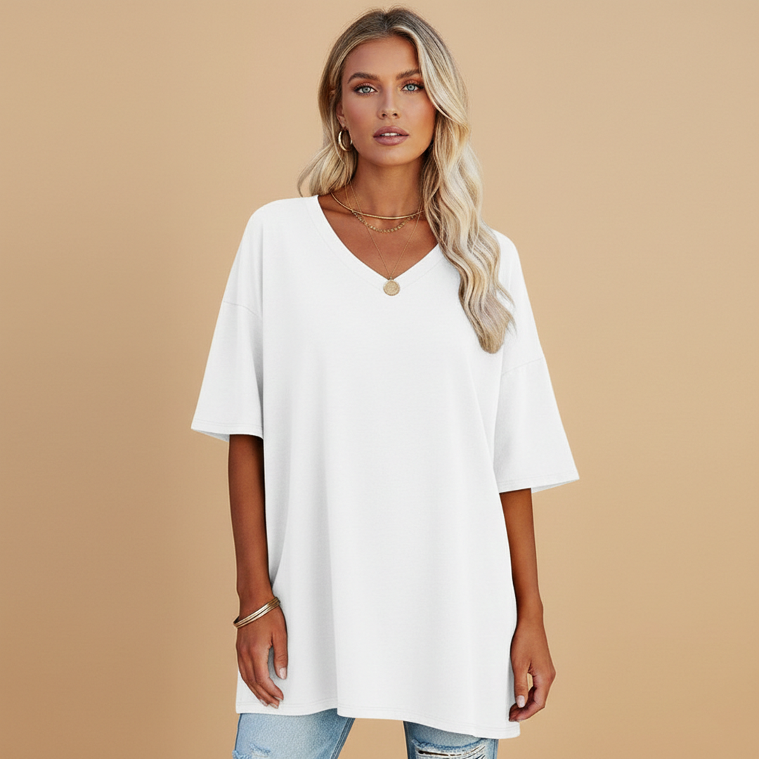 Women's Casual Loose V-Neck T-Shirt with Relaxed Fit