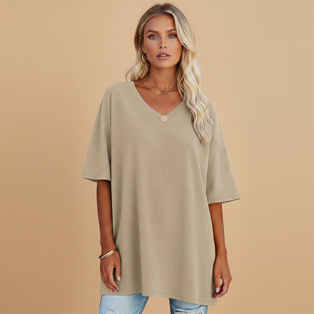 Women's Casual Loose V-Neck T-Shirt with Relaxed Fit