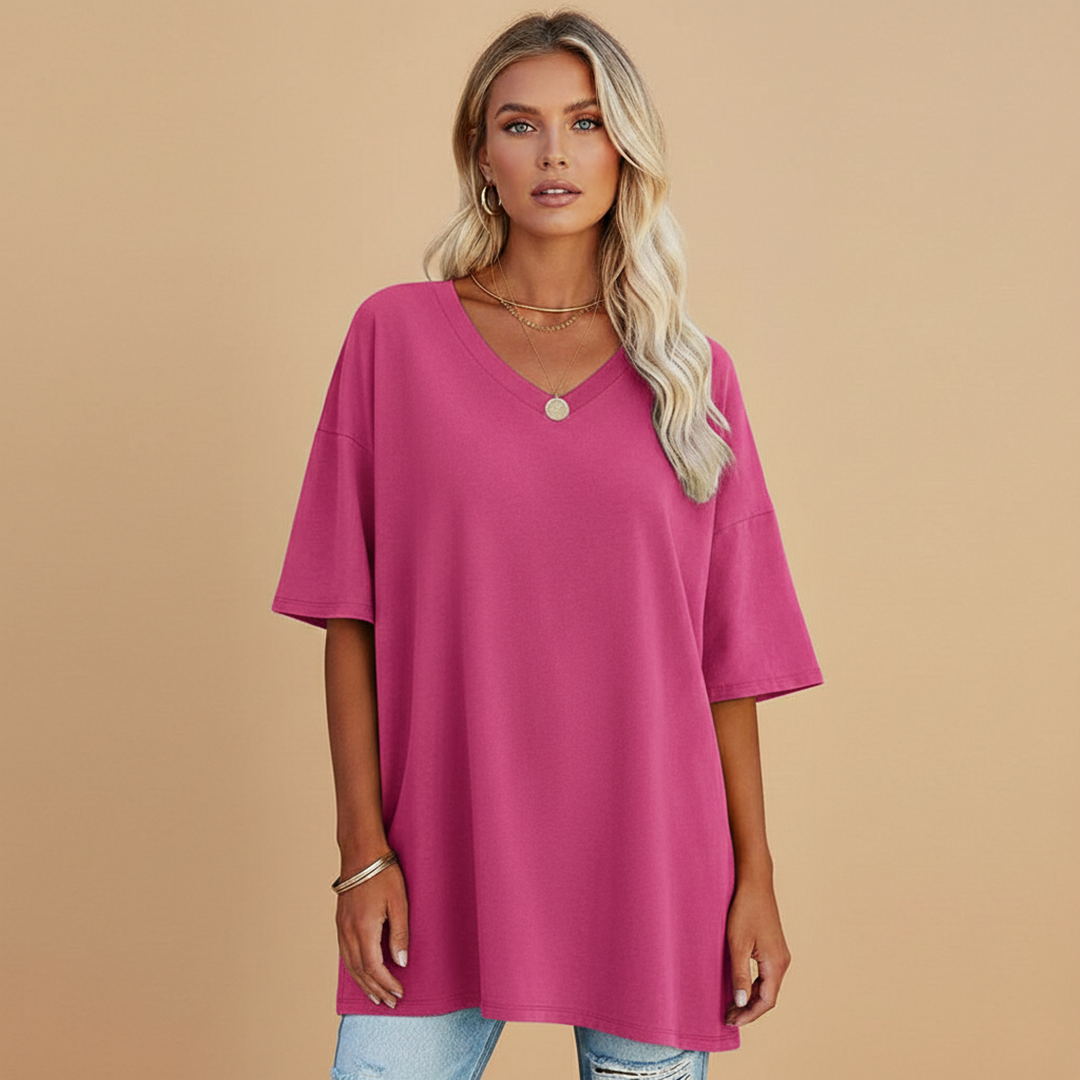 Women's Casual Loose V-Neck T-Shirt with Relaxed Fit