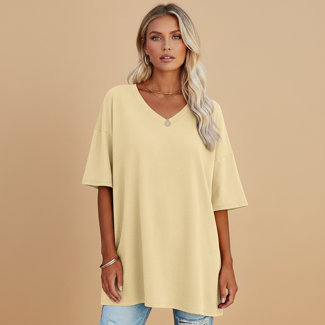 Women's Casual Loose V-Neck T-Shirt with Relaxed Fit