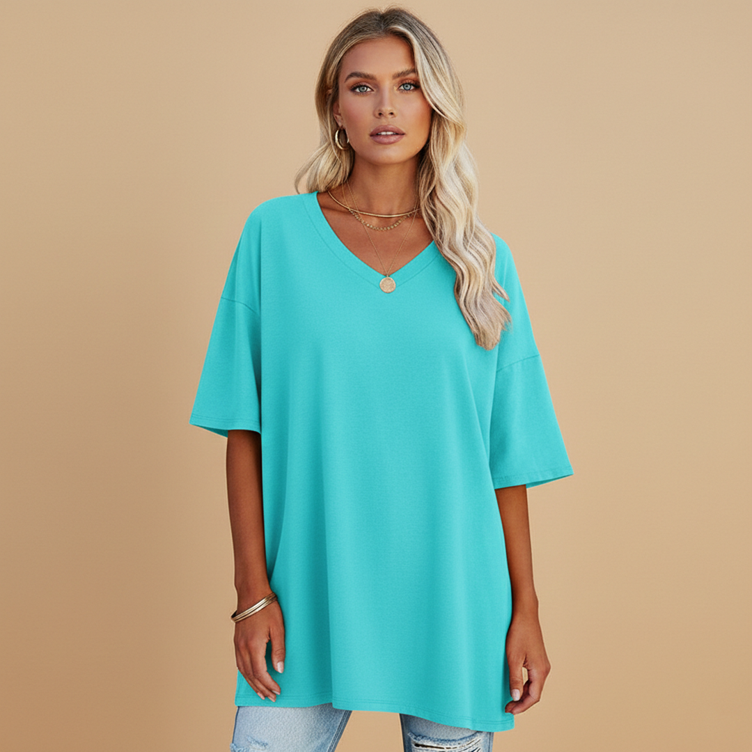 Women's Casual Loose V-Neck T-Shirt with Relaxed Fit