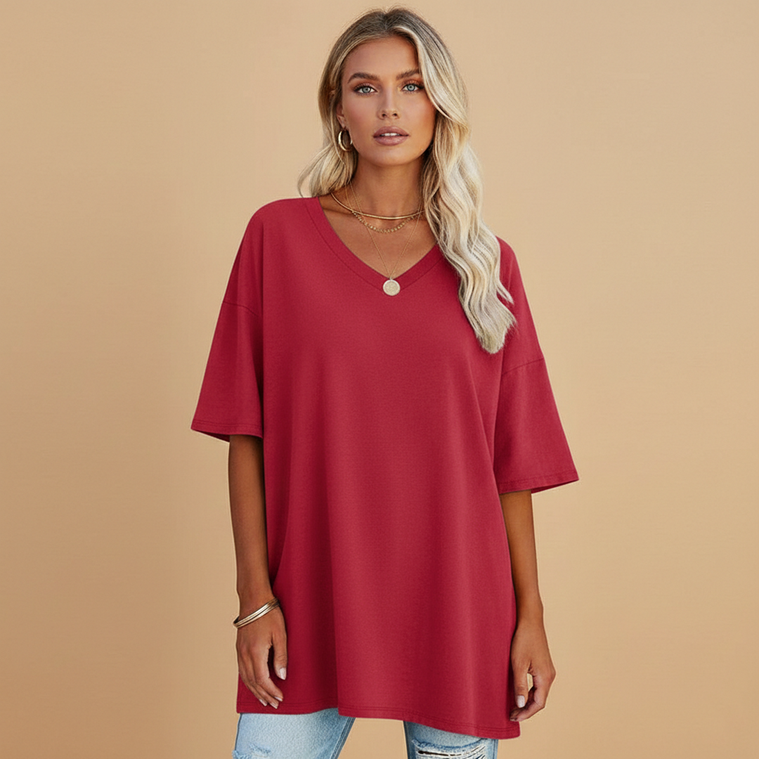 Women's Casual Loose V-Neck T-Shirt with Relaxed Fit
