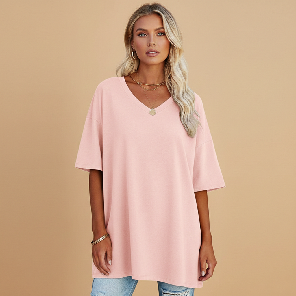 Women's Casual Loose V-Neck T-Shirt with Relaxed Fit