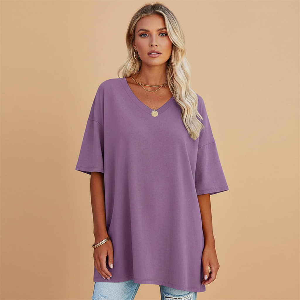 Women's Casual Loose V-Neck T-Shirt with Relaxed Fit