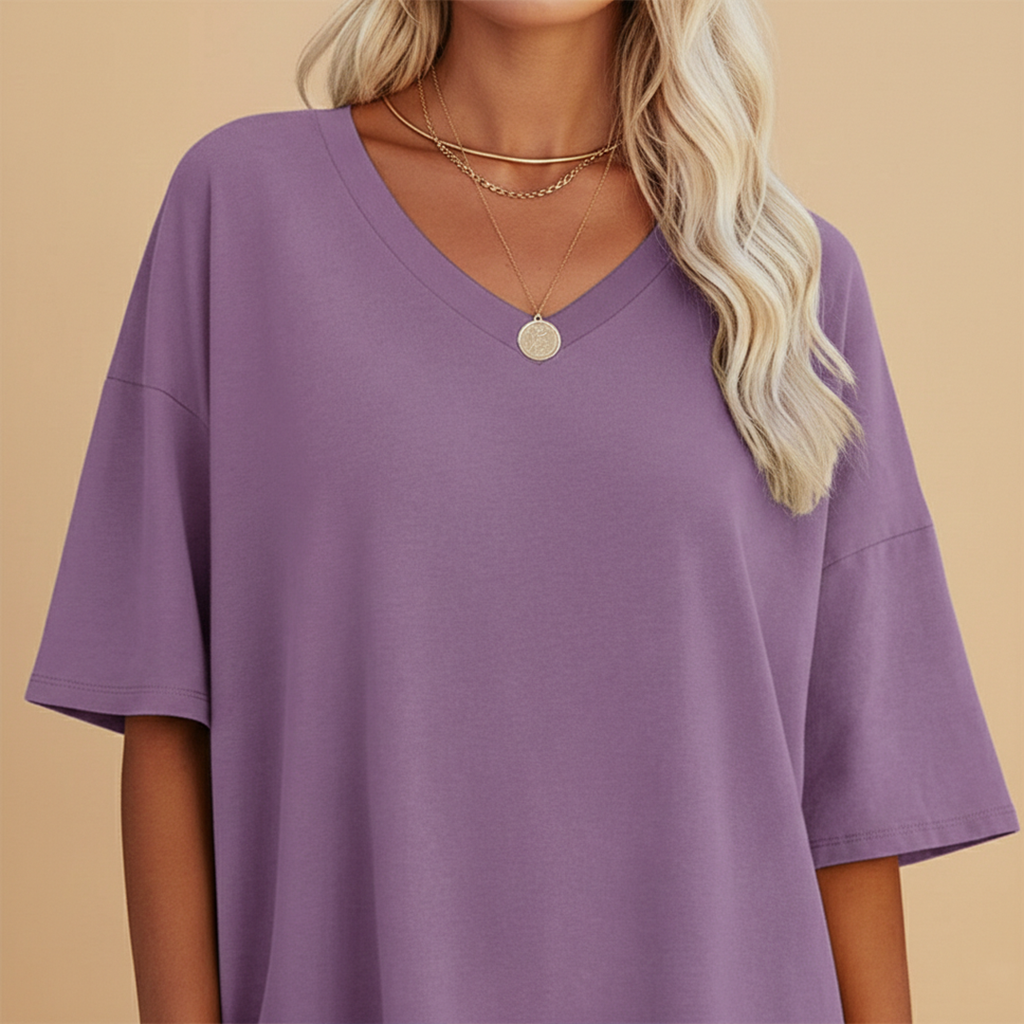 Women's Casual Loose V-Neck T-Shirt with Relaxed Fit