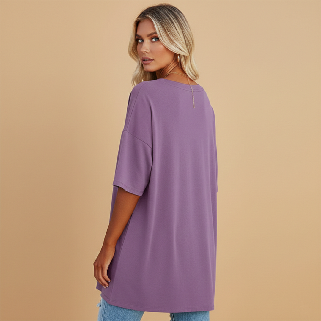 Women's Casual Loose V-Neck T-Shirt with Relaxed Fit