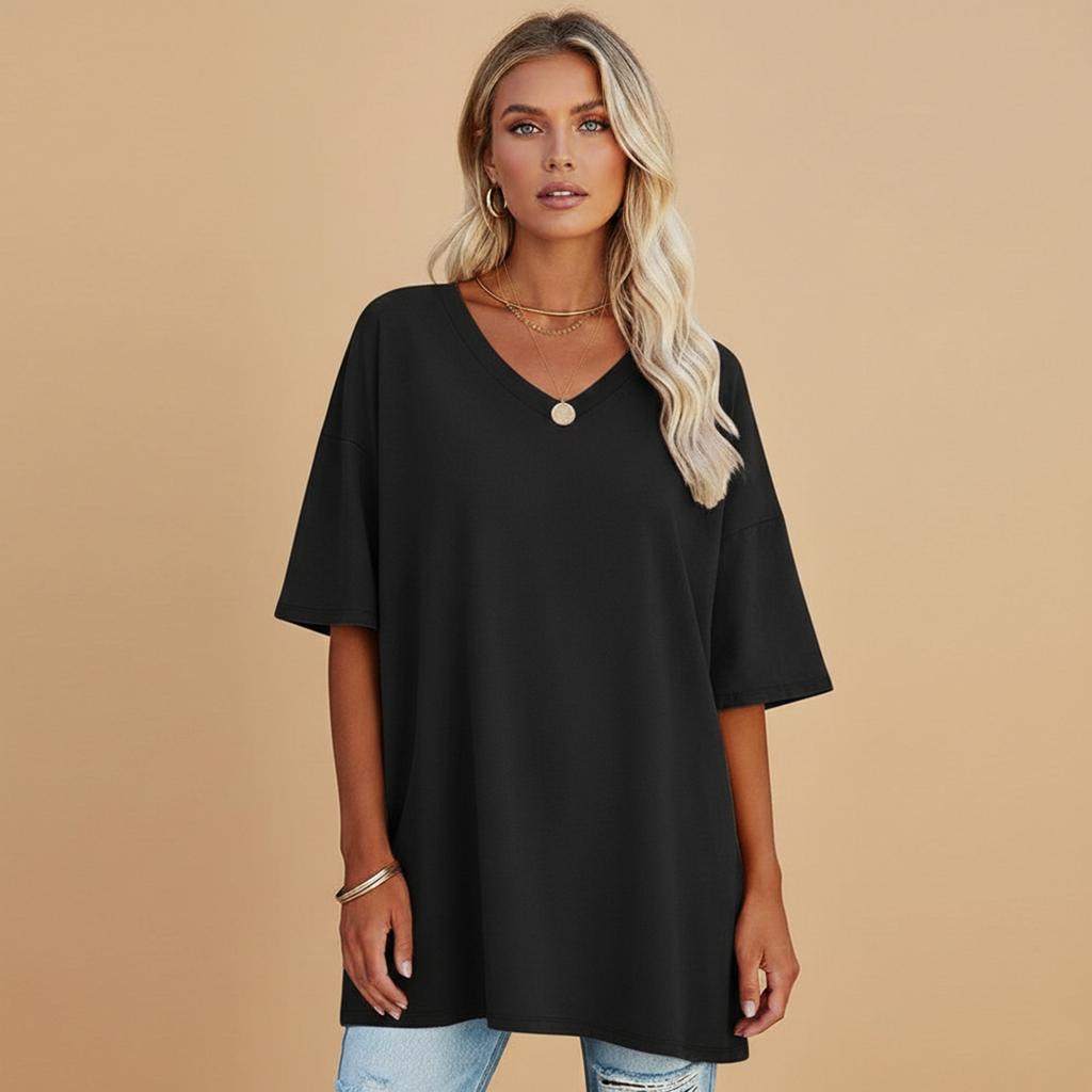 Women's Casual Loose V-Neck T-Shirt with Relaxed Fit