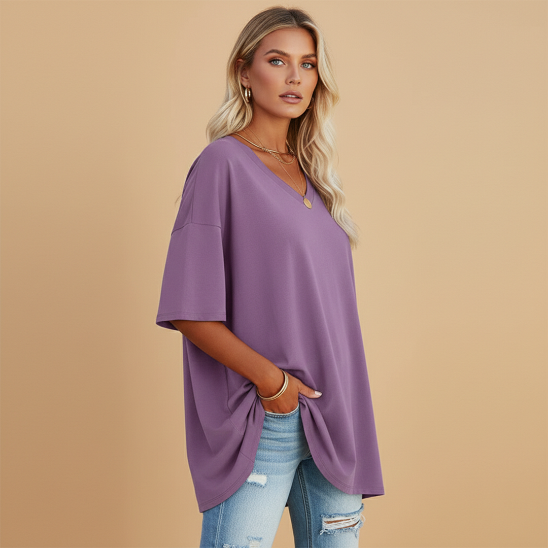 Women's Casual Loose V-Neck T-Shirt with Relaxed Fit