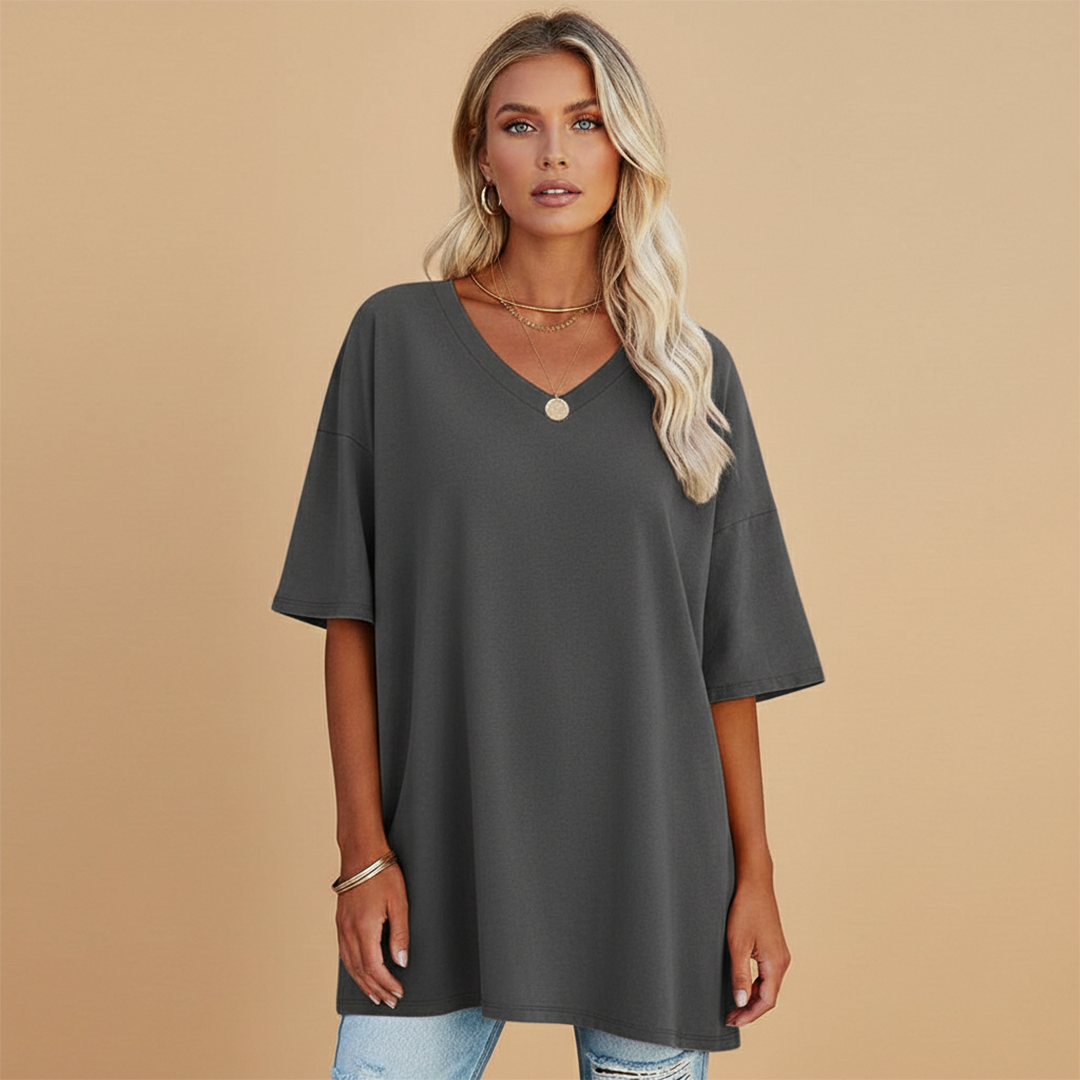 Women's Casual Loose V-Neck T-Shirt with Relaxed Fit