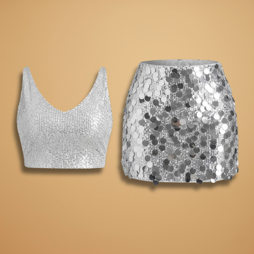 Women's Crop Top with Sequins and V-Neckline