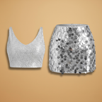 Women's Crop Top with Sequins and V-Neckline