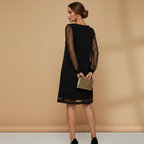Women’s Dress with Sequined Sleeves and Plunge Neckline