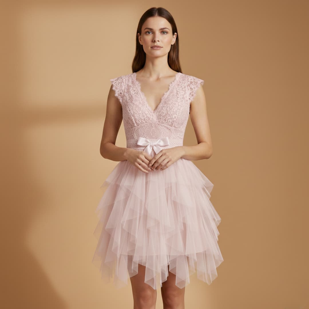 Women’s Dress with V-Neck and Mesh Detail