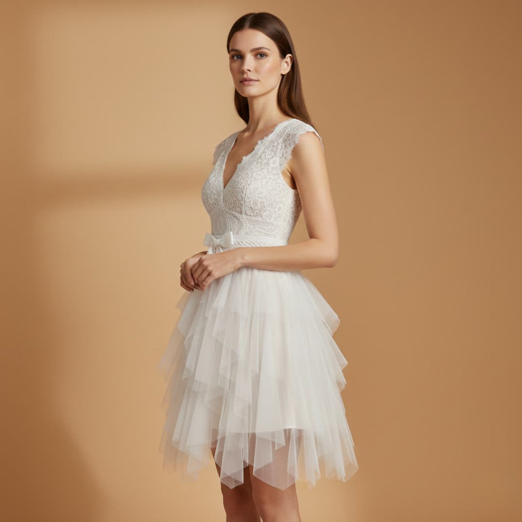 Women’s Dress with V-Neck and Mesh Detail