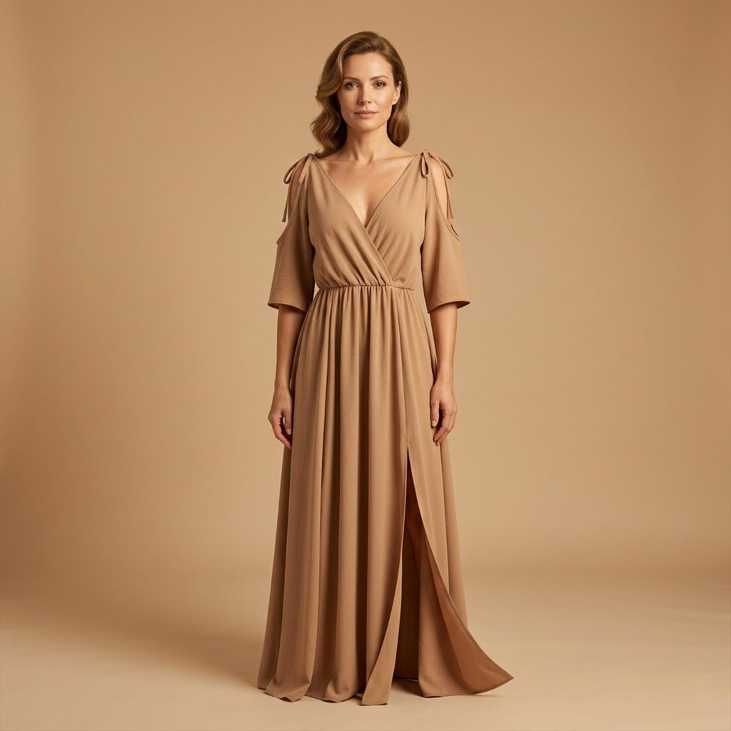 Women’s Dress with V-Neck and Side Slit