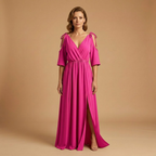 Women’s Dress with V-Neck and Side Slit