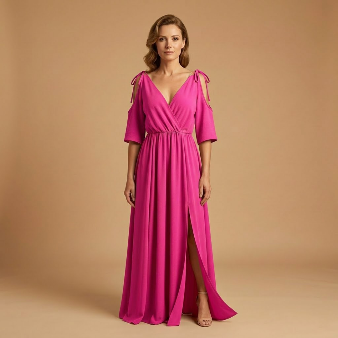 Women’s Dress with V-Neck and Side Slit