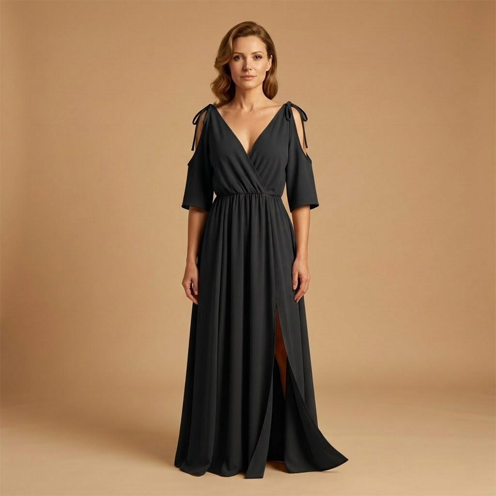 Women’s Dress with V-Neck and Side Slit