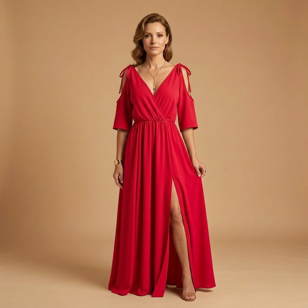 Women’s Dress with V-Neck and Side Slit