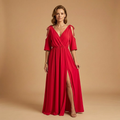 Women’s Dress with V-Neck and Side Slit