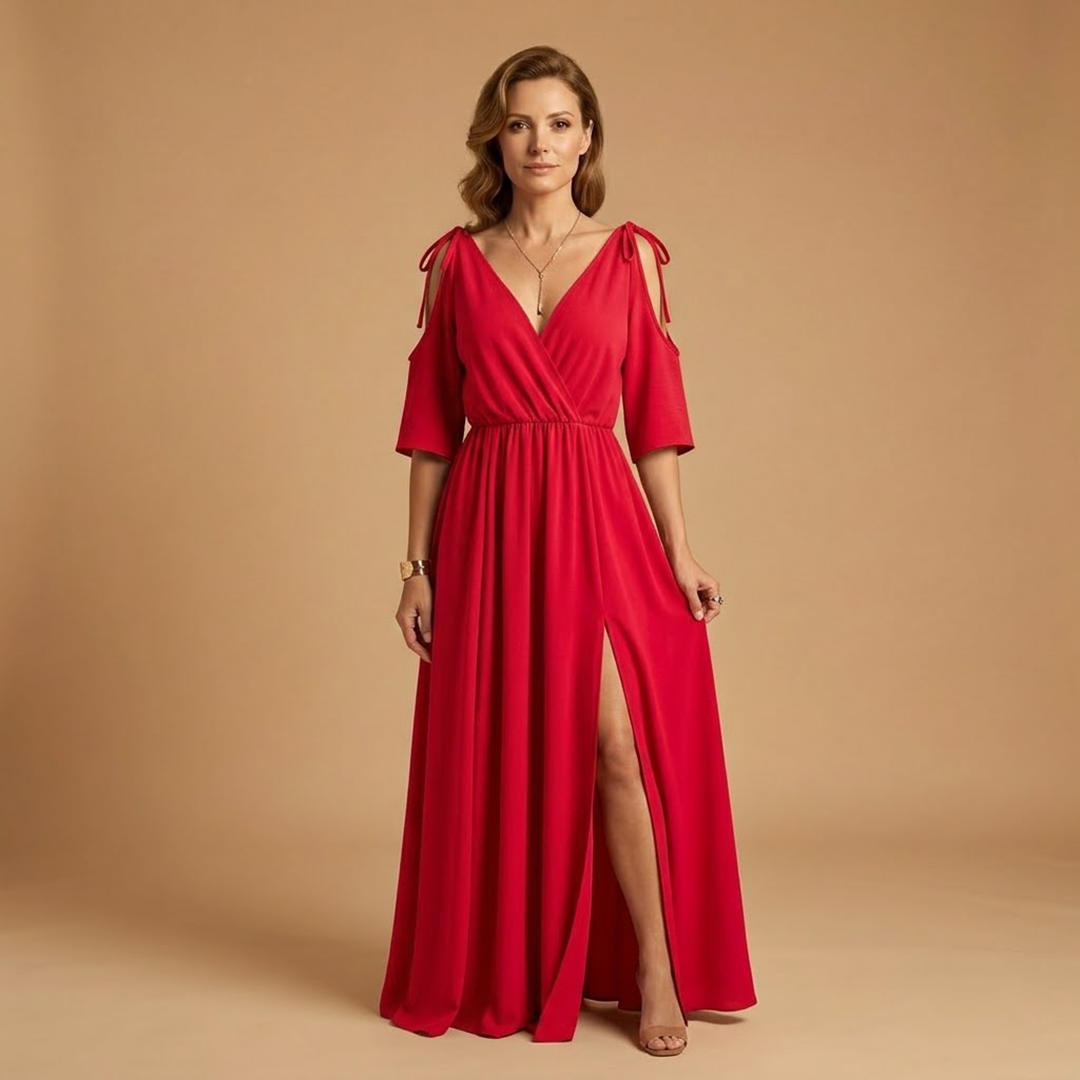 Women’s Dress with V-Neck and Side Slit