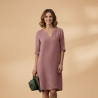 Women's Dress with V-Neck and Three-Quarter Sleeves