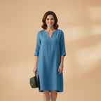 Women's Dress with V-Neck and Three-Quarter Sleeves