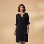 Women's Dress with V-Neck and Three-Quarter Sleeves