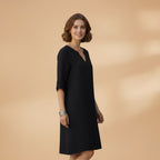 Women's Dress with V-Neck and Three-Quarter Sleeves