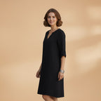 Women's Dress with V-Neck and Three-Quarter Sleeves