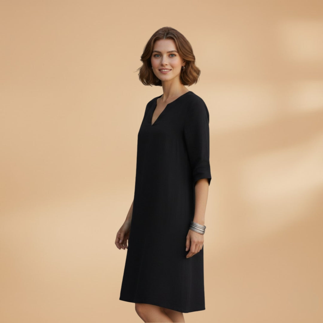 Women's Dress with V-Neck and Three-Quarter Sleeves