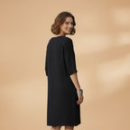 Women's Dress with V-Neck and Three-Quarter Sleeves