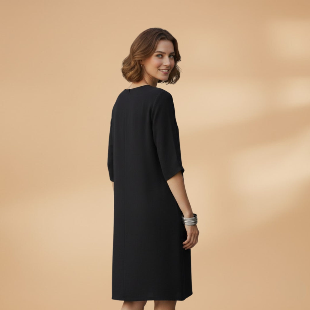 Women's Dress with V-Neck and Three-Quarter Sleeves