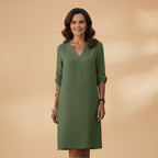 Women's Dress with V-Neck and Three-Quarter Sleeves