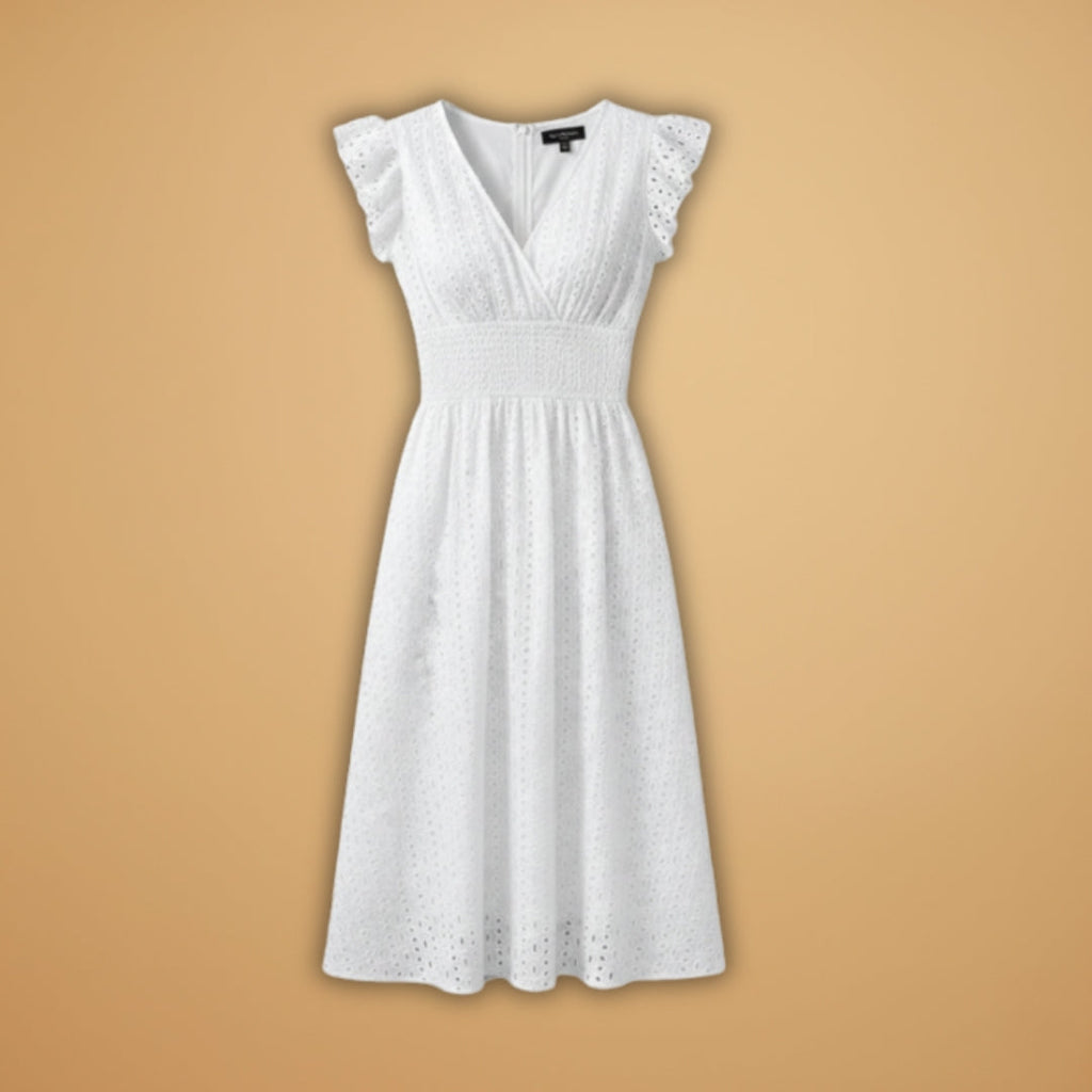 Women's Dress with V-Neckline and Lace Surface