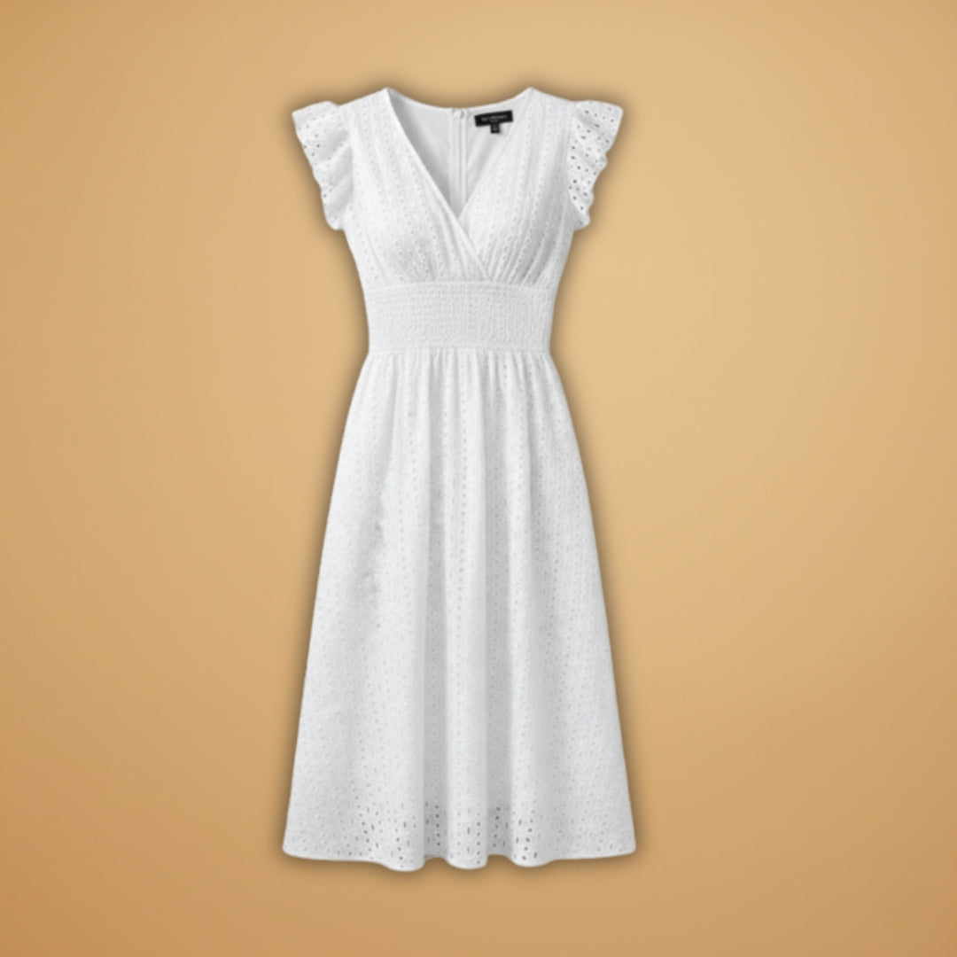 Women's Dress with V-Neckline and Lace Surface