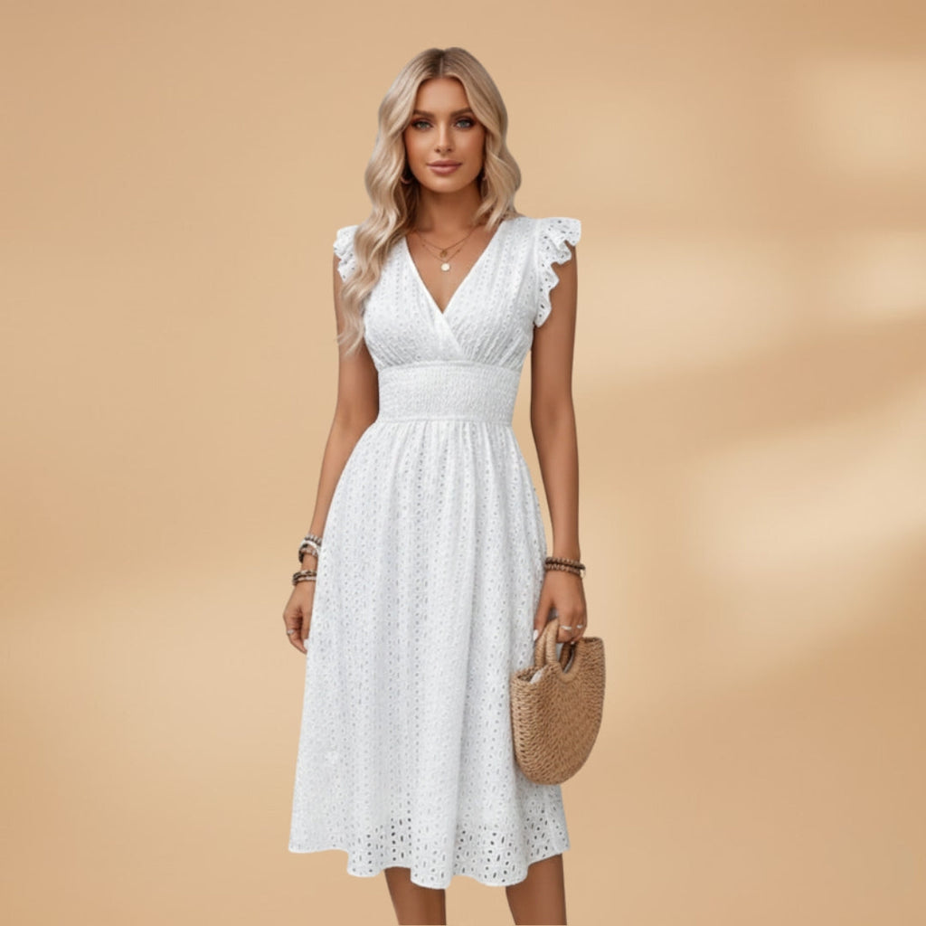 Women's Dress with V-Neckline and Lace Surface