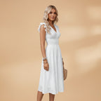 Women's Dress with V-Neckline and Lace Surface