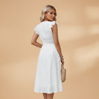 Women's Dress with V-Neckline and Lace Surface
