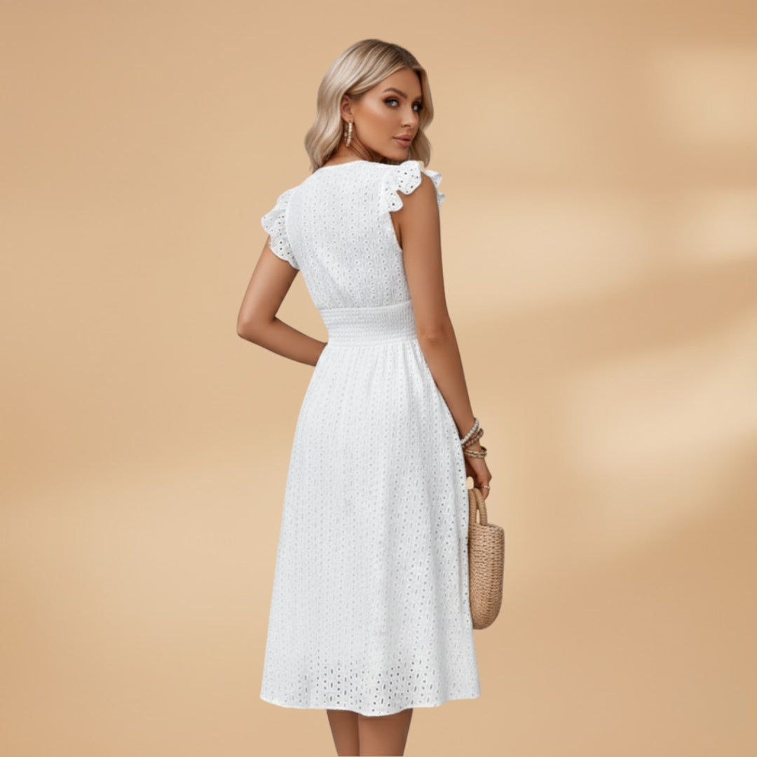 Women's Dress with V-Neckline and Lace Surface