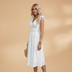 Women's Dress with V-Neckline and Lace Surface