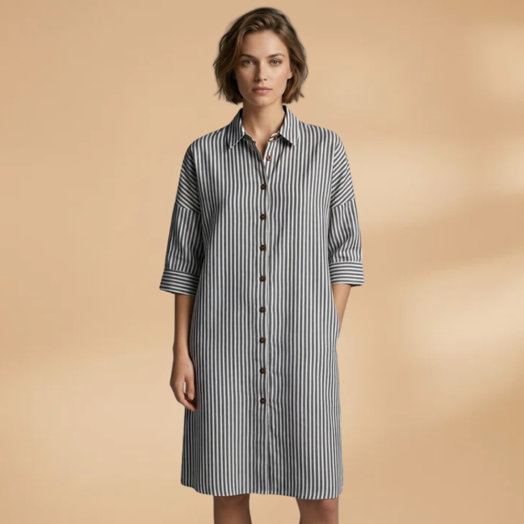 Women's Dress with striped surface and short sleeves
